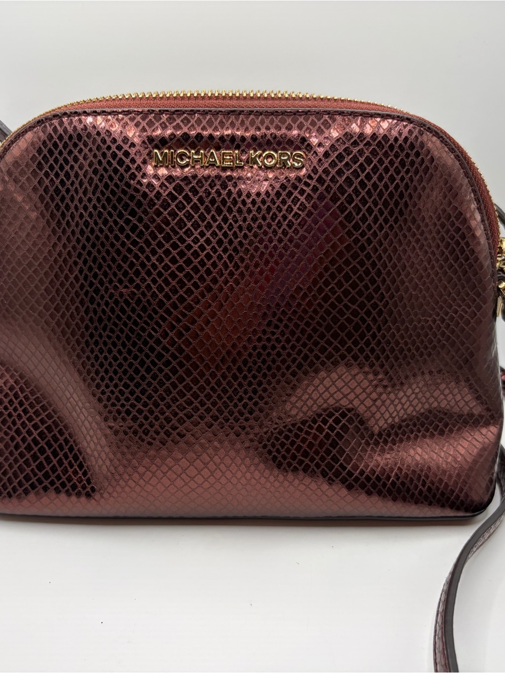 Michael Kors Metallic Rose Gold Snake-Embossed Crossbody